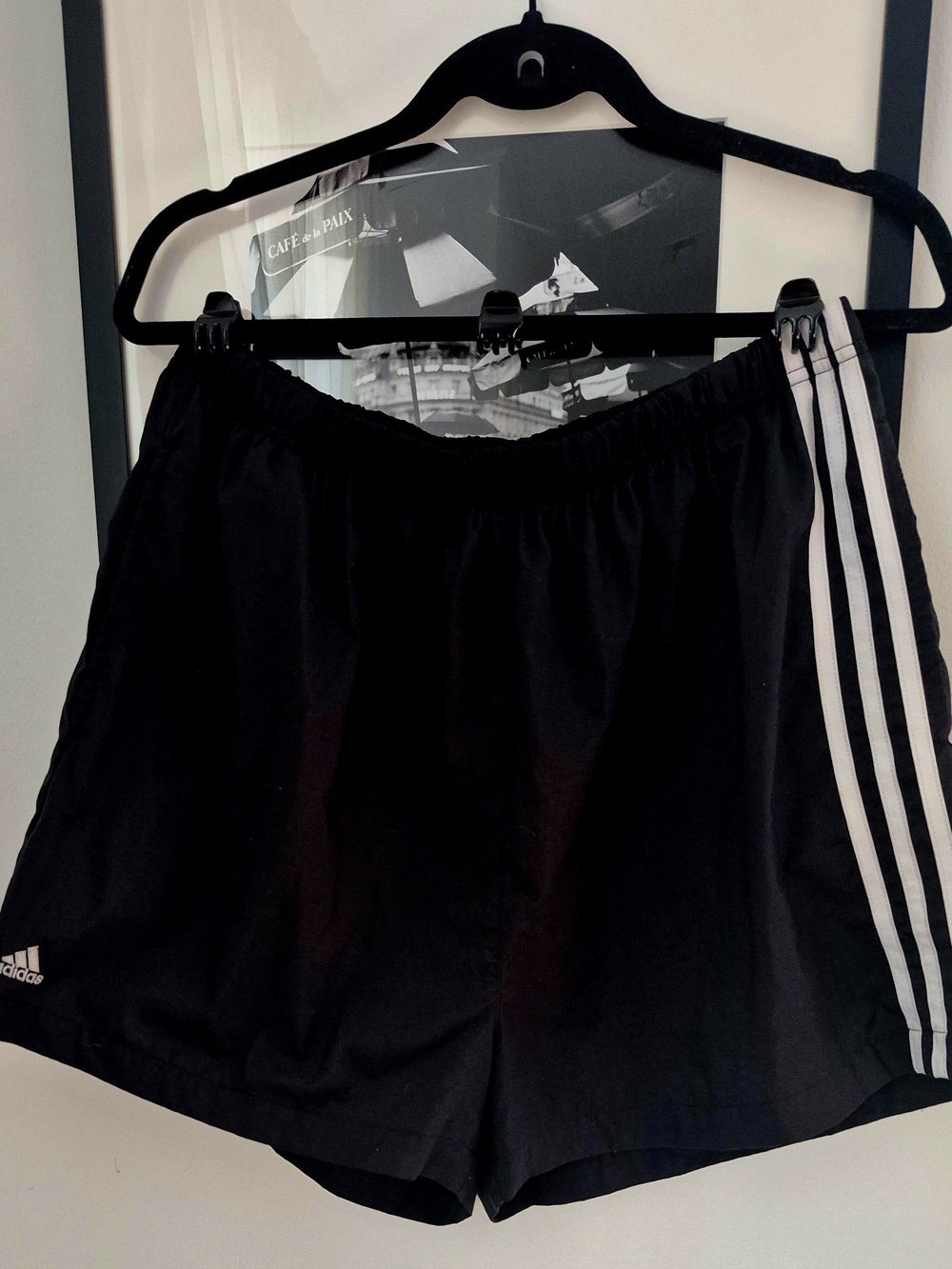 Vintage Adidas Black Soccer Shorts with White Stripes~